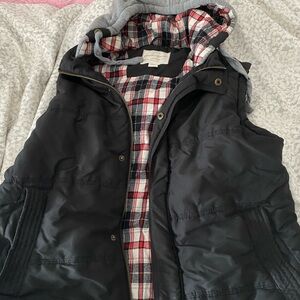 Weatherproof Vintage Black Vest with Red Plaid Lining